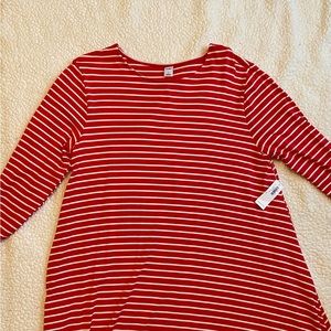 Old Navy long sleeved jersey swing dress red with white stripes